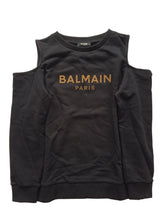 Load image into Gallery viewer, BALMAIN Girls Black Cotton Long Sleeve Open Shoulder Jumper 14 Yrs RRP190 NEW
