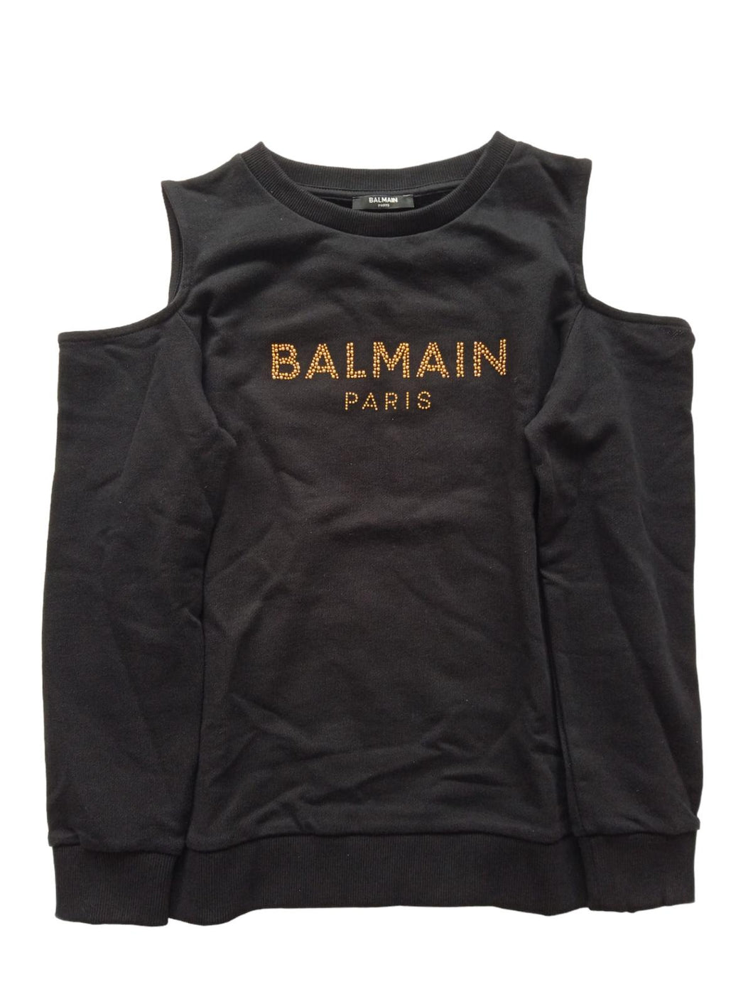 BALMAIN Girls Black Cotton Long Sleeve Open Shoulder Jumper 14 Yrs RRP190 NEW