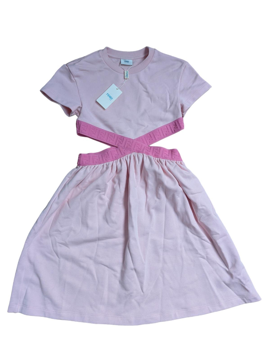FENDI KIDS Girl Elastic Waist Cut Out Logo Dress Size 14 Years NEW RRP 295