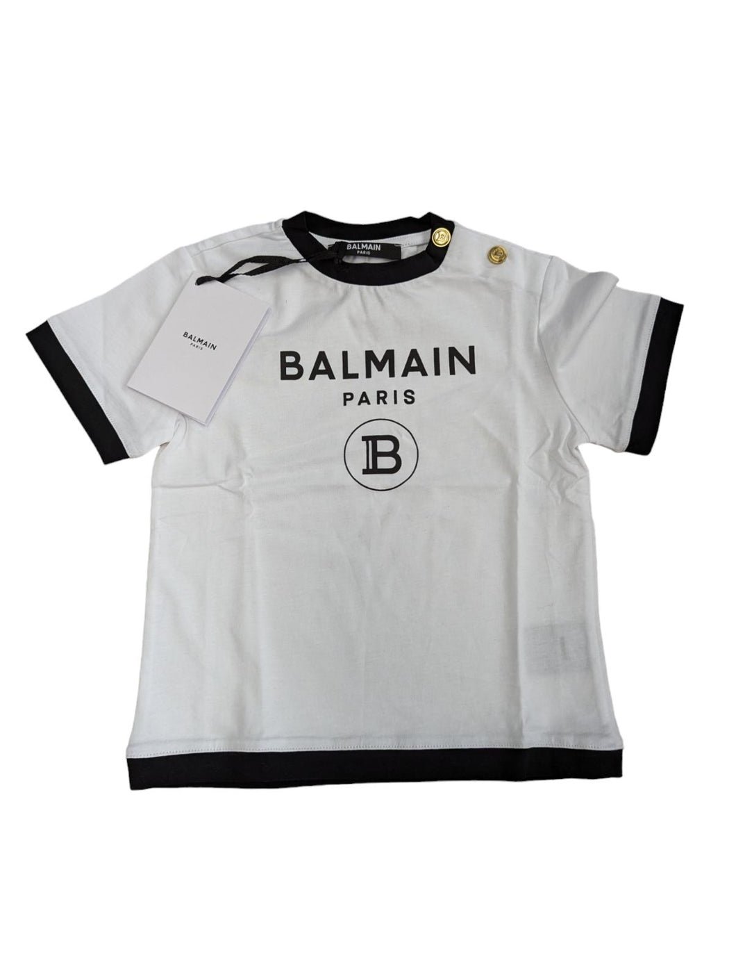 BALMAIN KIDS Girls Contrast White Black Classic Tee Logo 24 Months NEW RRP 115