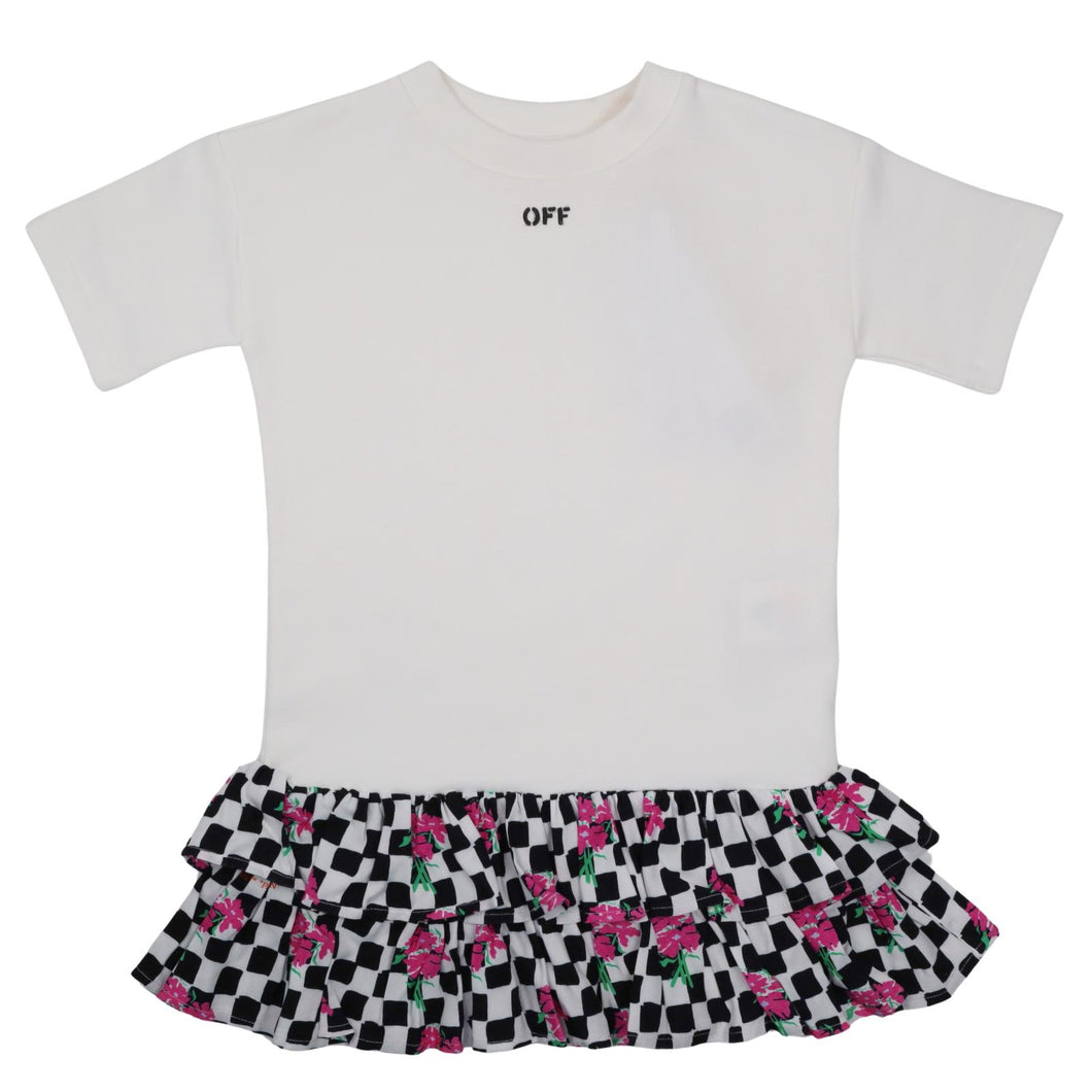 OFF WHITE KIDS Dress Ruffle Flower Short Sleeve Multicolour 6 Yrs NEW RRP267