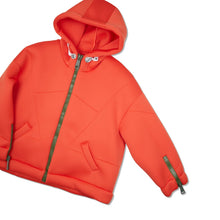 Load image into Gallery viewer, KHRISJOY KIDS Unisex Neoprene Hooded Zip Logo Jacket Orange 8 Years NEW RRP: 300
