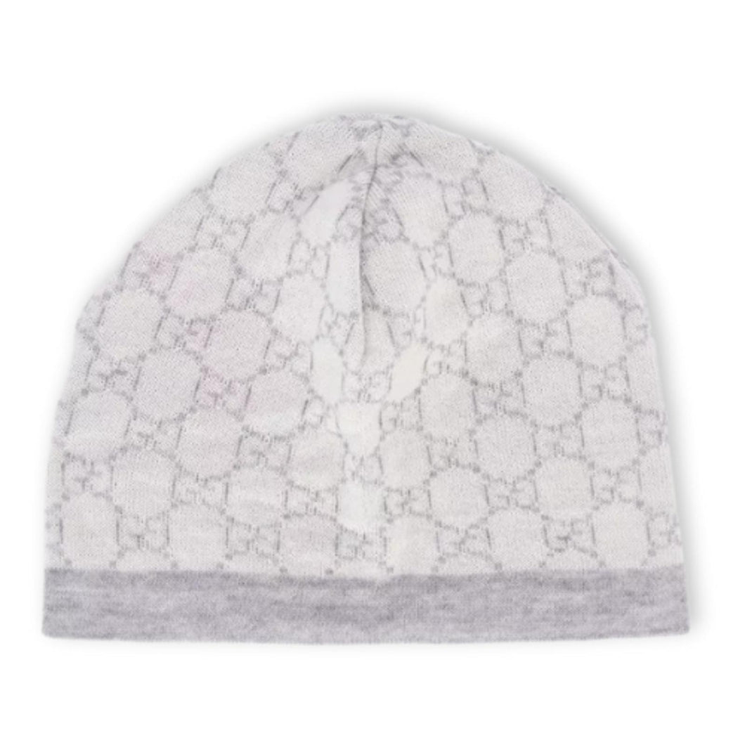 GUCCI KIDS Baby Unisex GG Wool Monogram-print Hat Grey - Size:L - NEW - RRP 75