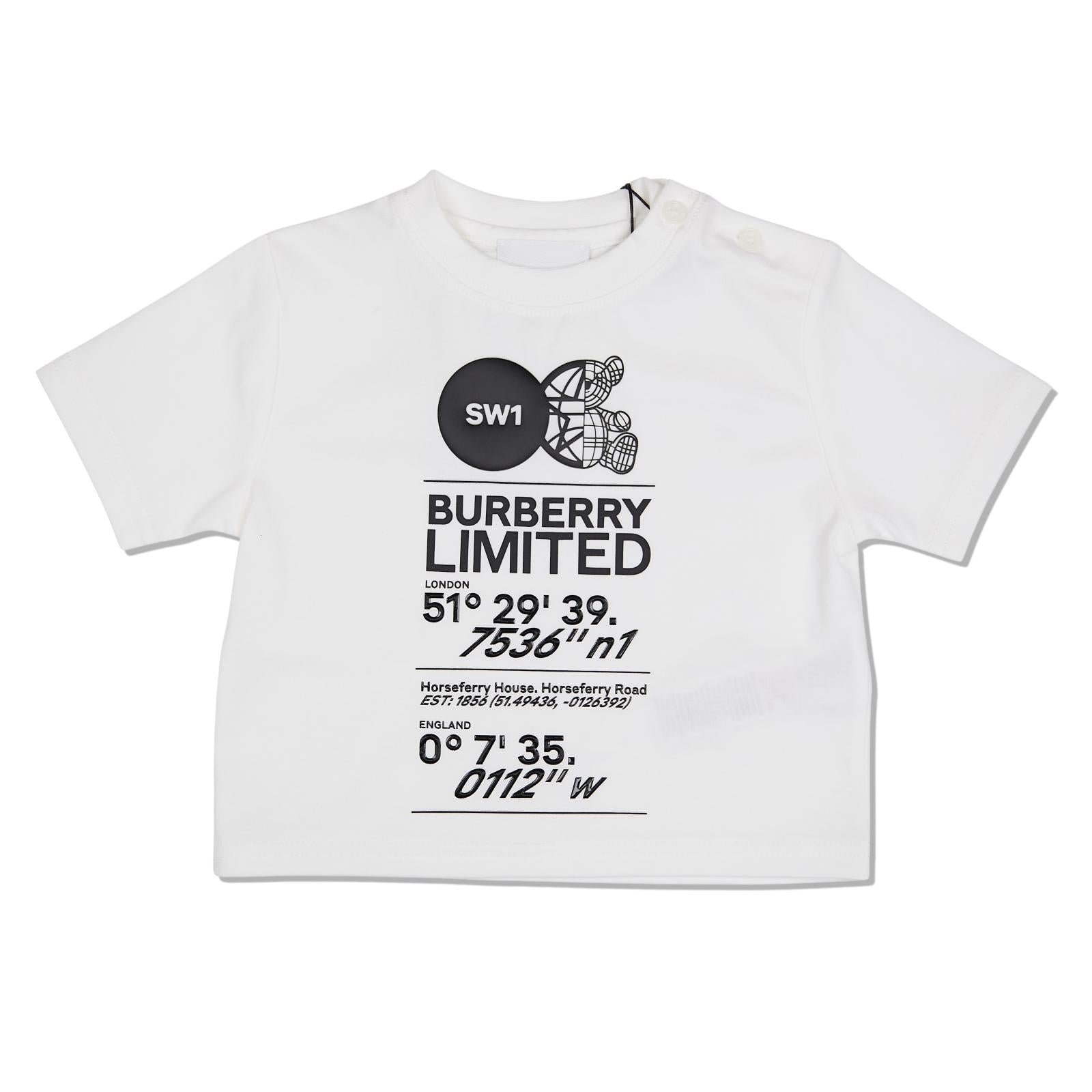 BURBERRY KIDS Baby Unisex Logo T Shirt White - Size:6 Months - NEW