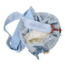 Load image into Gallery viewer, MISSONI KIDS Bag Crossbody Drawstring Pouch Denim Look Knit Blue RRP50

