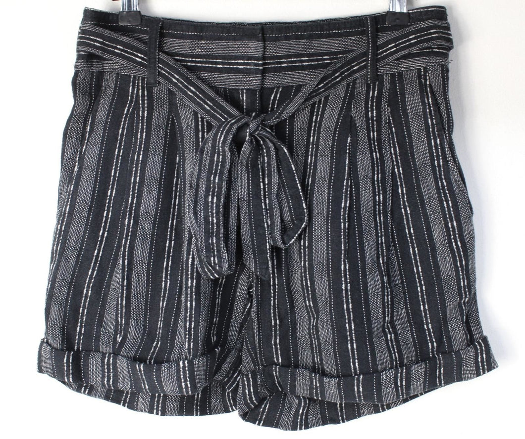 M&S Marks & Spencer Ladies Black Linen Striped Shorts UK8 EU36 RRP19.50 NEW