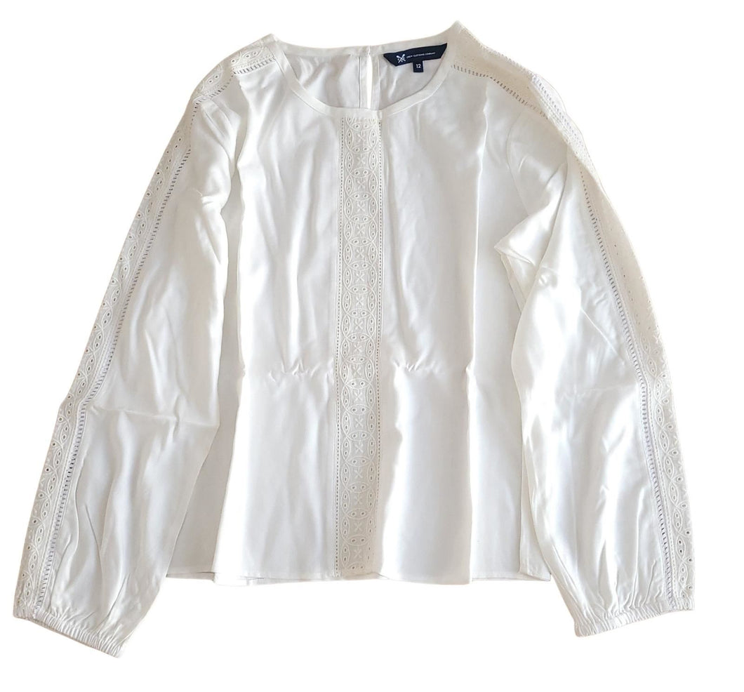CREW CLOTHING Top Broderie Lace Scoop Neck Blouse White UK12