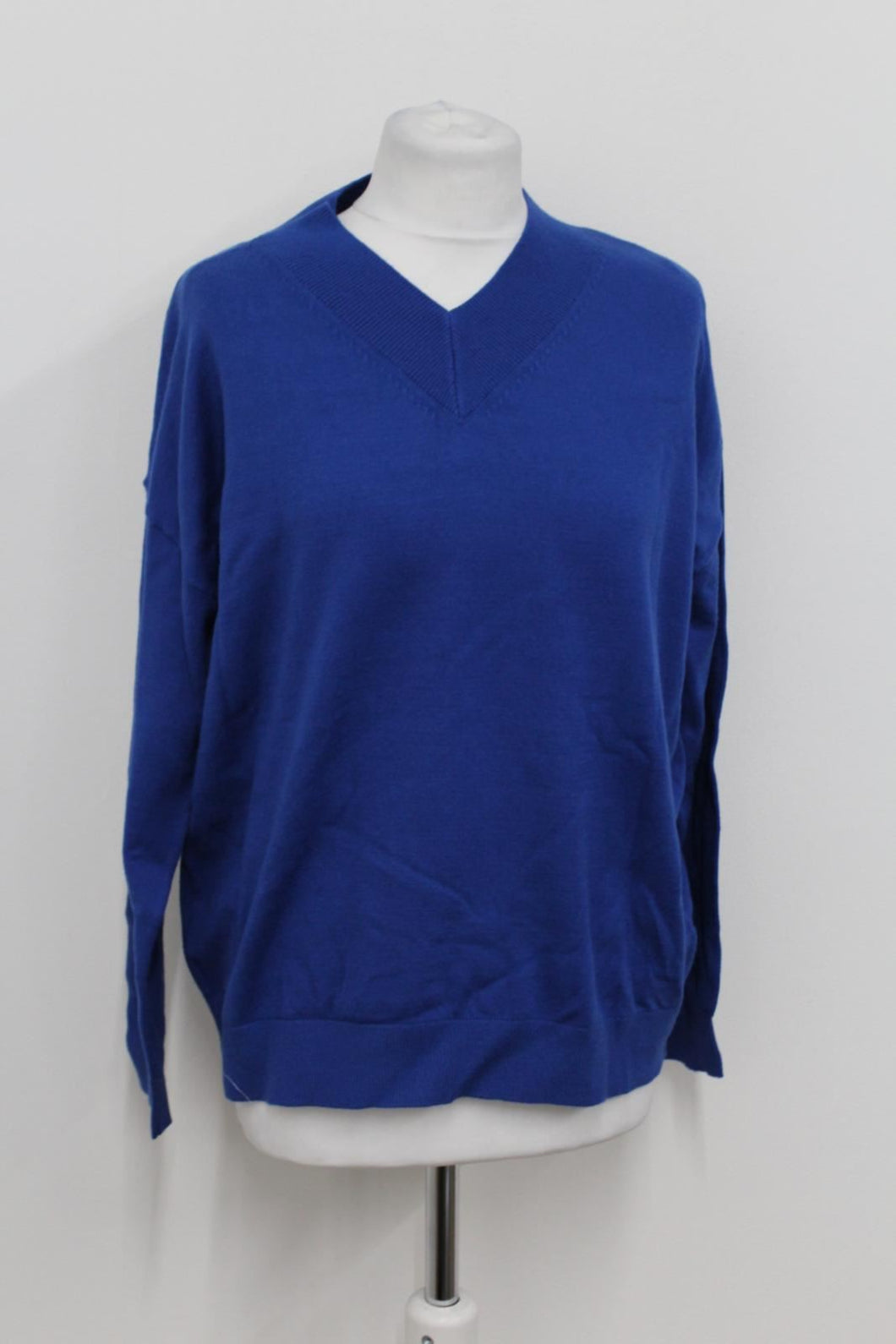 M&S Ladies Navy Blue V Neck Long Sleeve Sweater Jumper Medium NEW RRP19.5