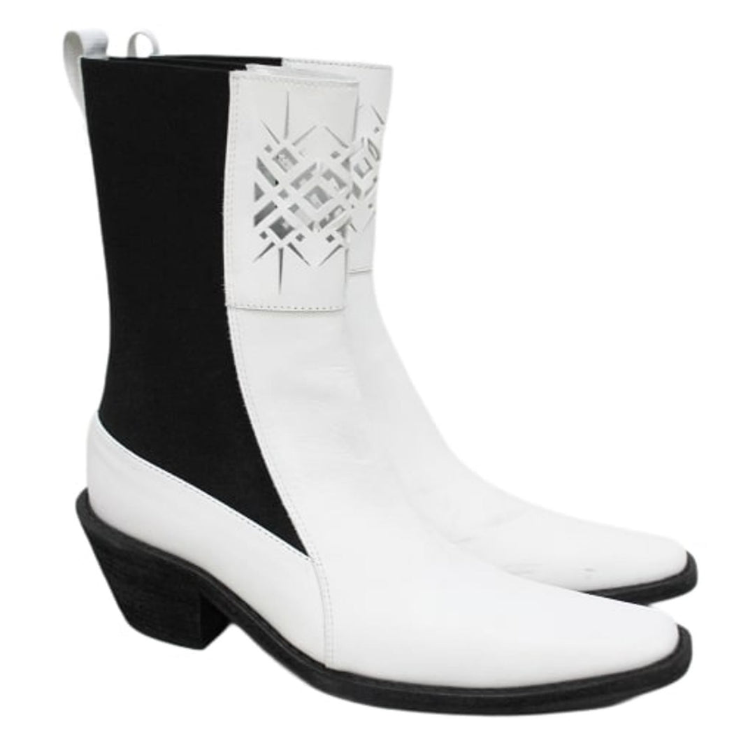 HAIDER ACKERMANN Ladies White Ela 50 Laser-Cut Leather Boots EU38 UK5 NEW