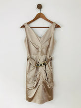 Load image into Gallery viewer, Nicole Miller Women&#39;s Satin V-Neck Sheath Dress | UK8 | Beige
