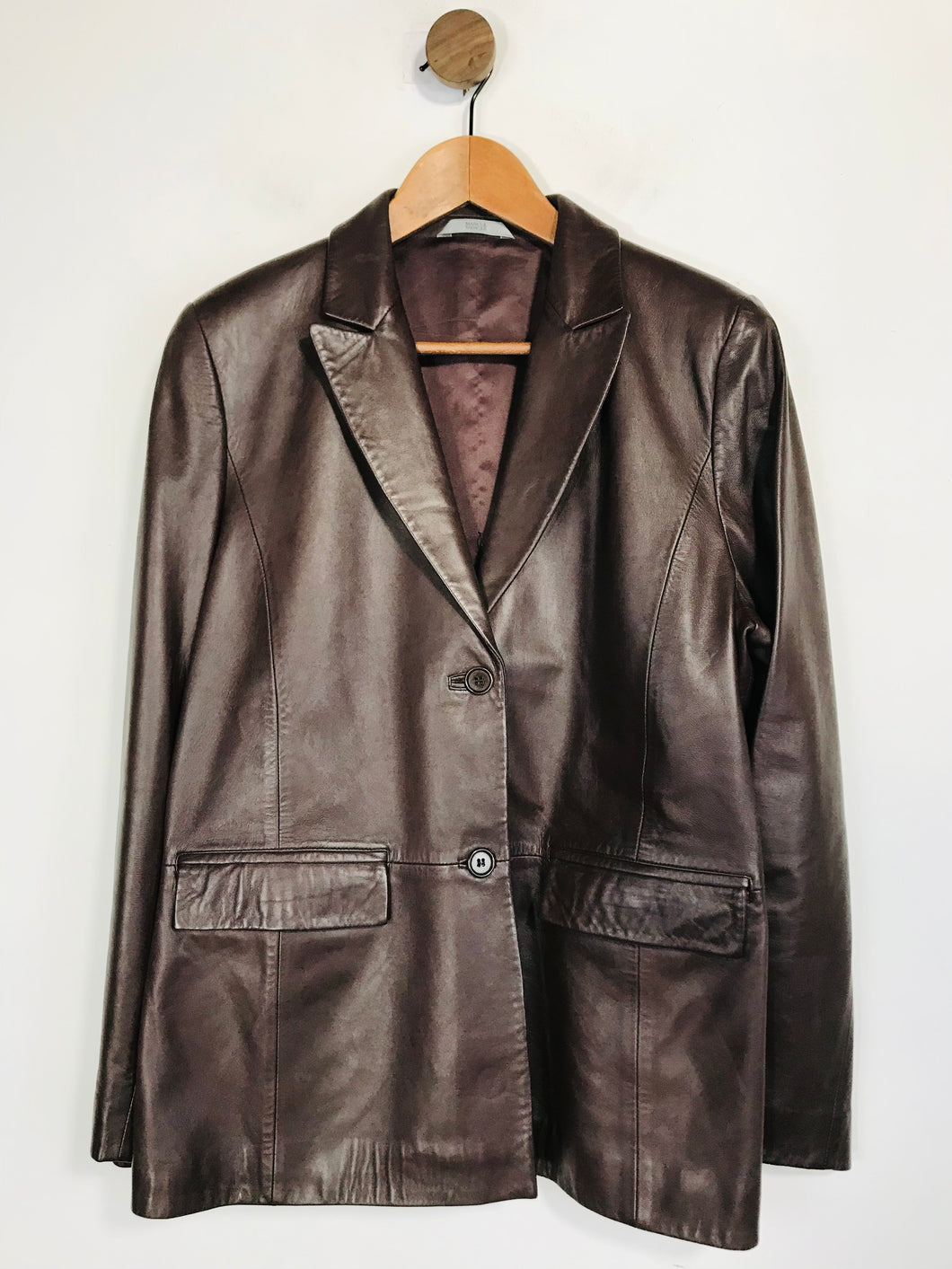 Marks and Spencer Women's Leather Blazer Jacket | UK14 | Brown