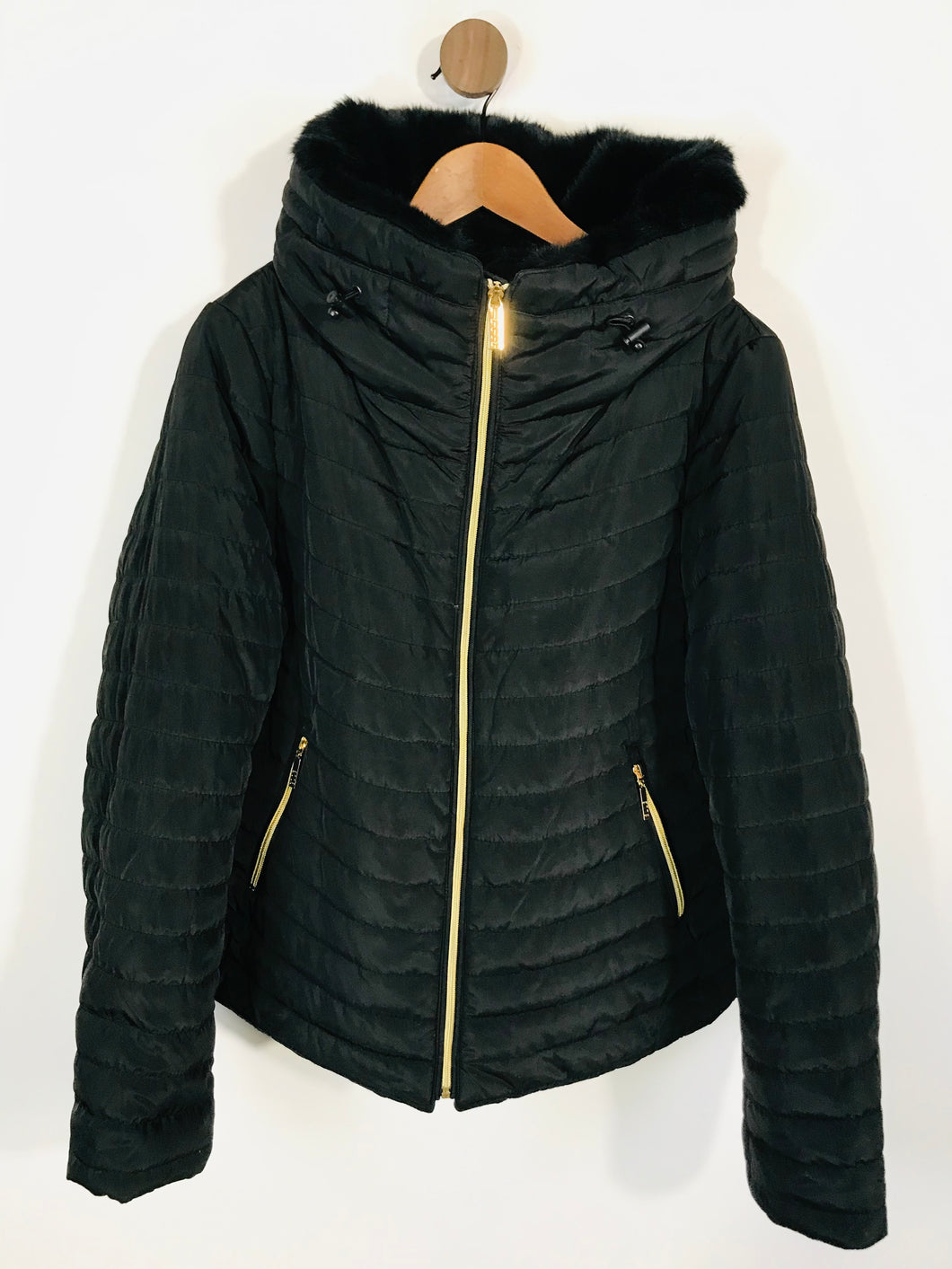 Elle Women's Faux Fur Zip Puffer Jacket | XXL UK18-20 | Black