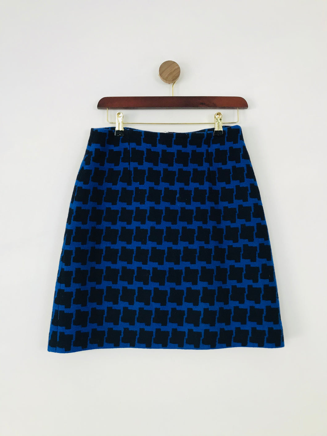 Hobbs Women's Patterned Wool Blend A-Line Skirt | UK10 | Blue