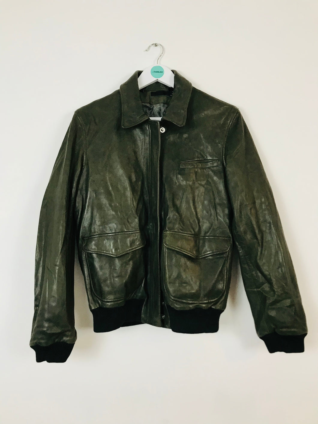 BLK DNM Womens Leather Biker Jacket | L | Dark Green