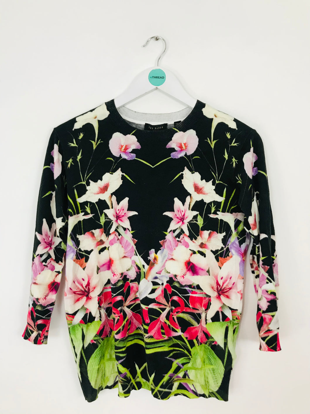 Ted Baker Women’s Graphic Floral Knit Jumper | 1 UK8 | Black Multi