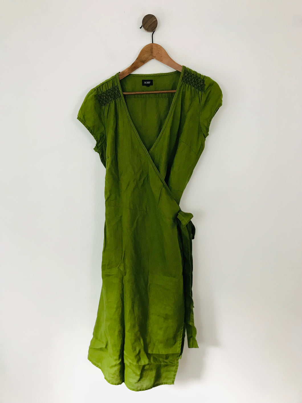 Hobbs Women's Linen Tie Wrap Dress | UK12 | Green
