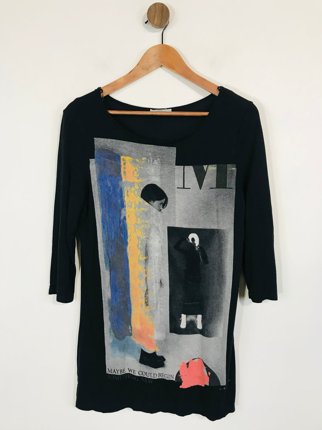 Zara Women's Long Sleeve Graphic T-Shirt | M UK10-12 | Black