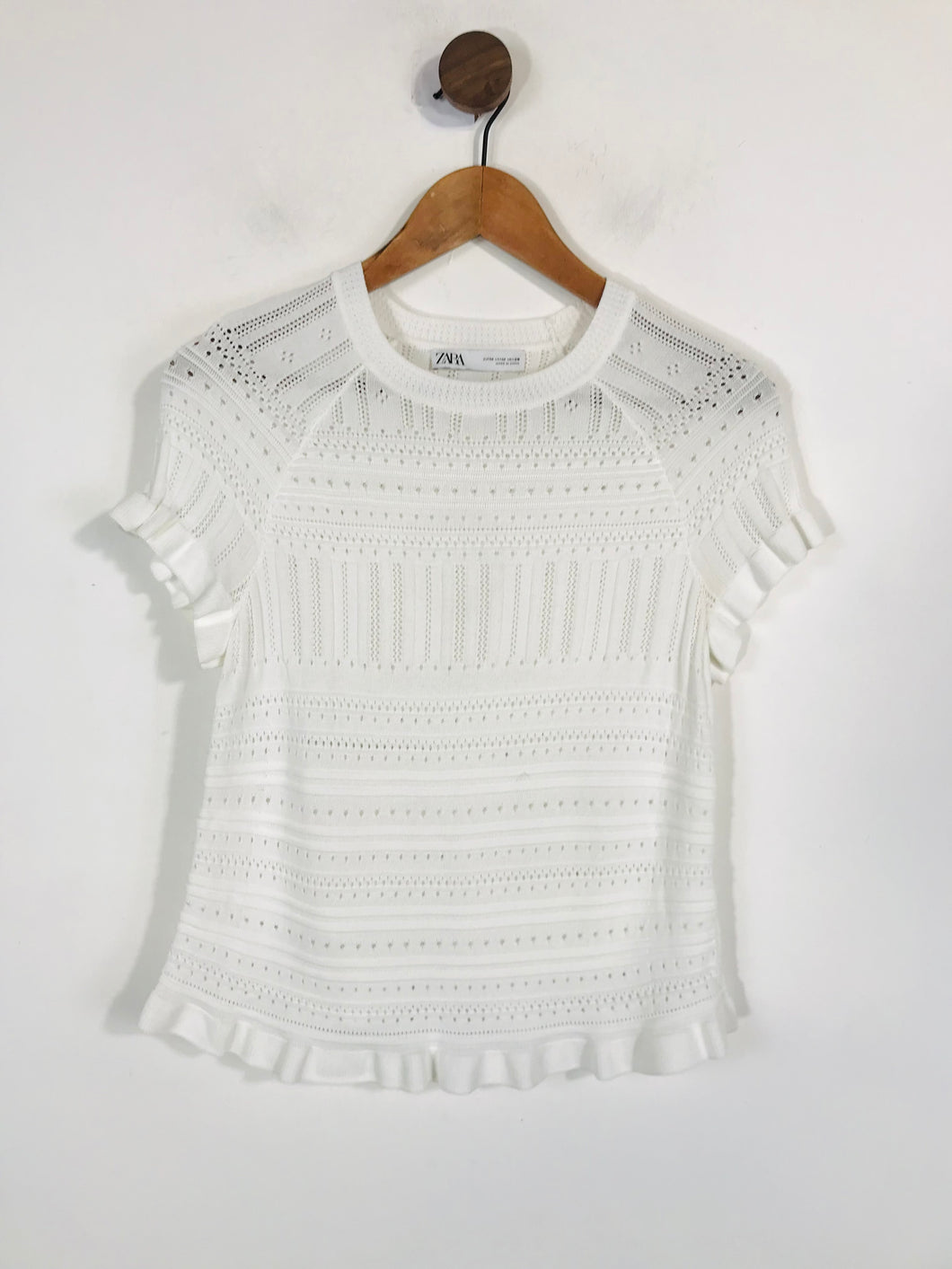 Zara Women's Lace T-Shirt | M UK10-12 | White