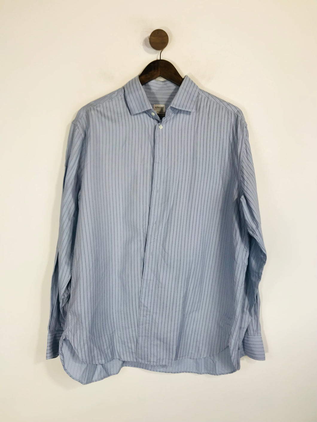 Armani Men's Cotton Striped Button-Up Shirt | L | Blue