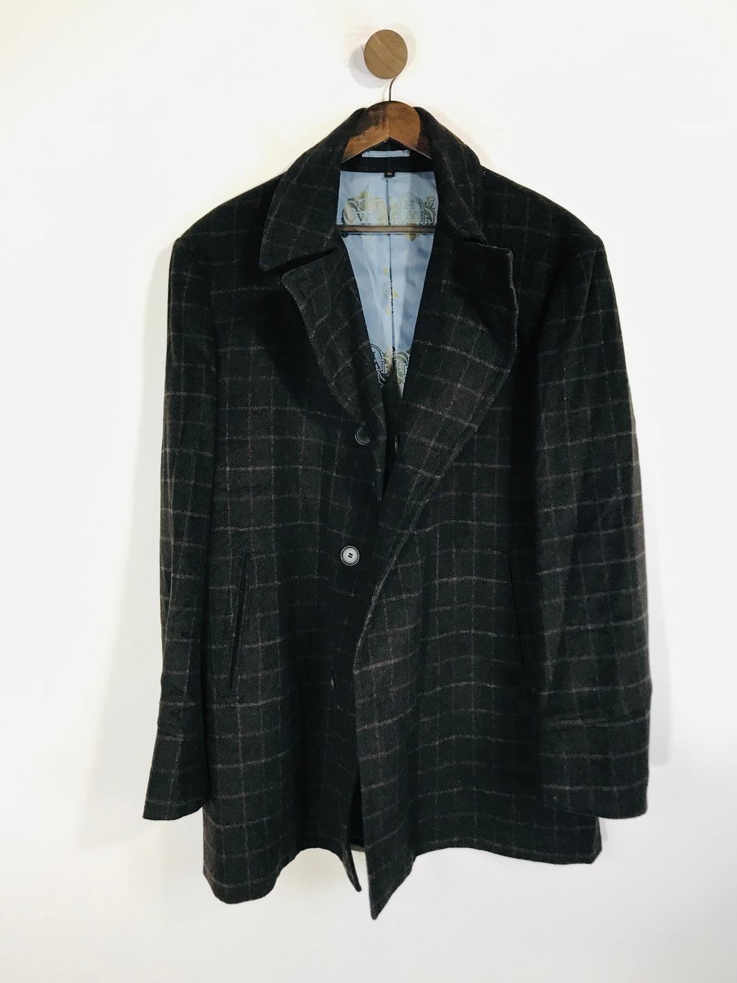 William Hunt Men's Check Gingham Smart Overcoat Coat | 42 | Brown