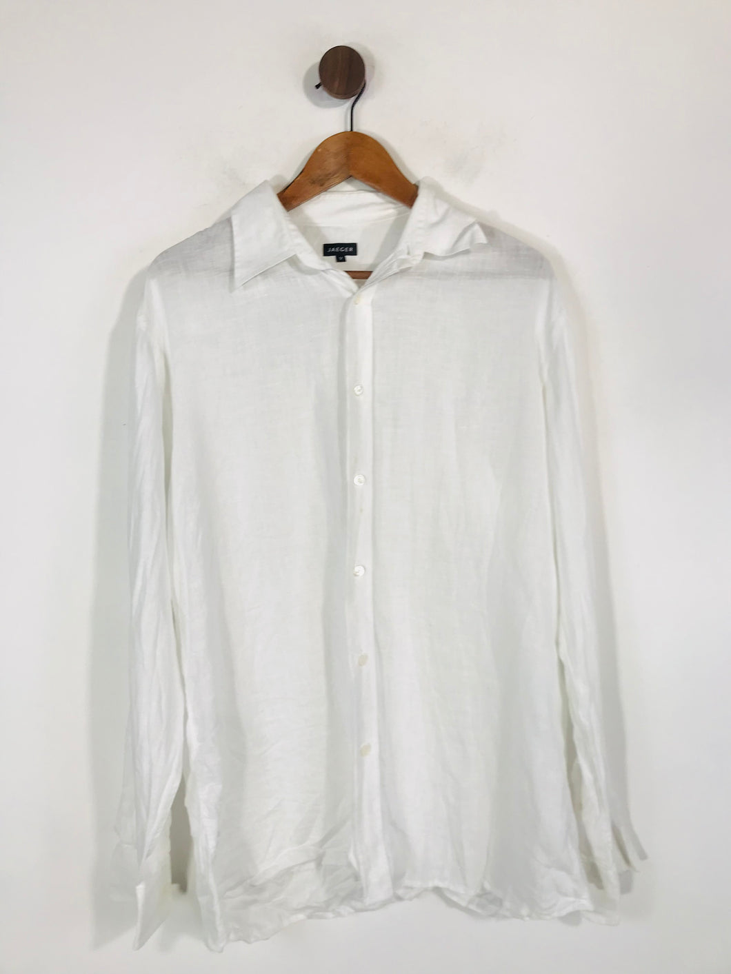 Jaeger Men's Linen Smart Button-Up Shirt | M | White