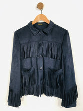 Load image into Gallery viewer, Jayley Women&#39;s Faux Suede Fringe Western Button-Up Shirt | M UK10-12 | Blue
