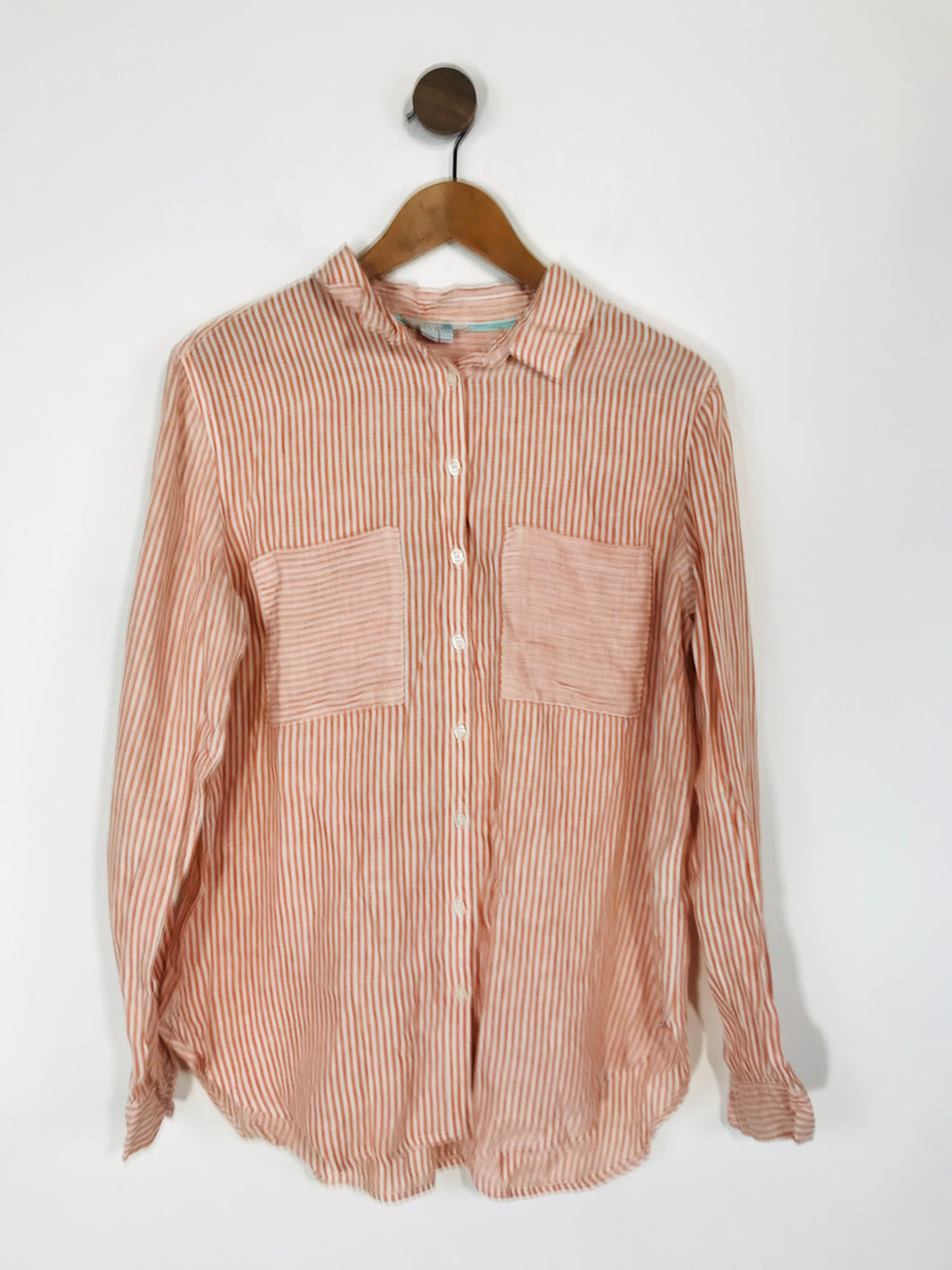 Boden Women's Linen Stripe Button-Up Shirt | UK14 | Orange