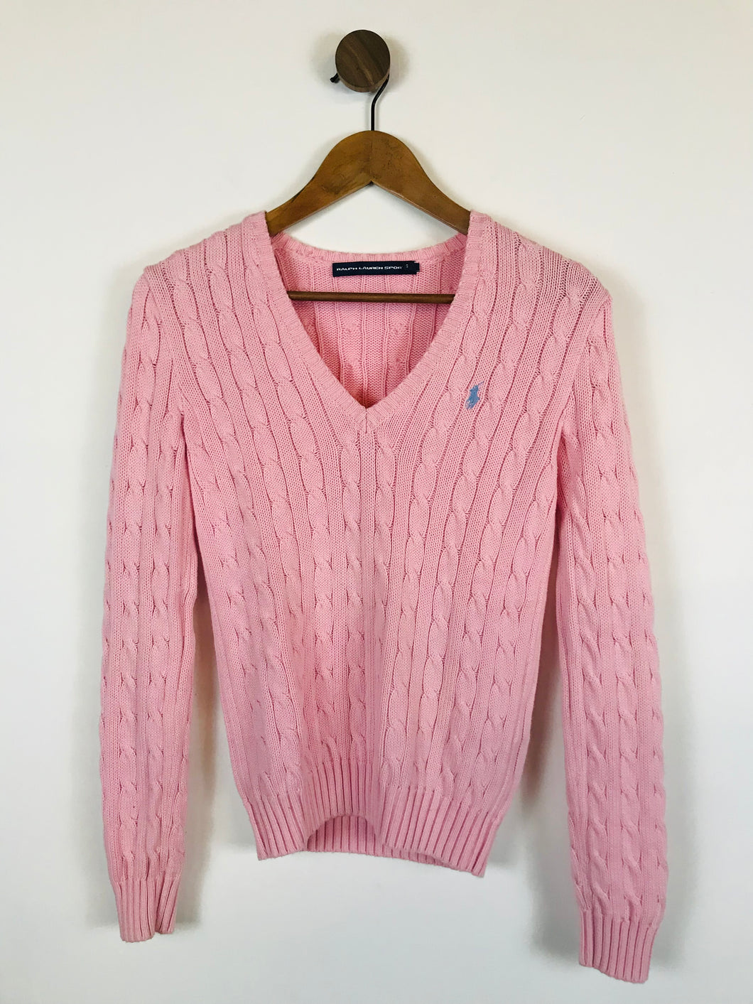Ralph Lauren Women's Cotton V-Neck Cable Knit Jumper | S UK8 | Pink