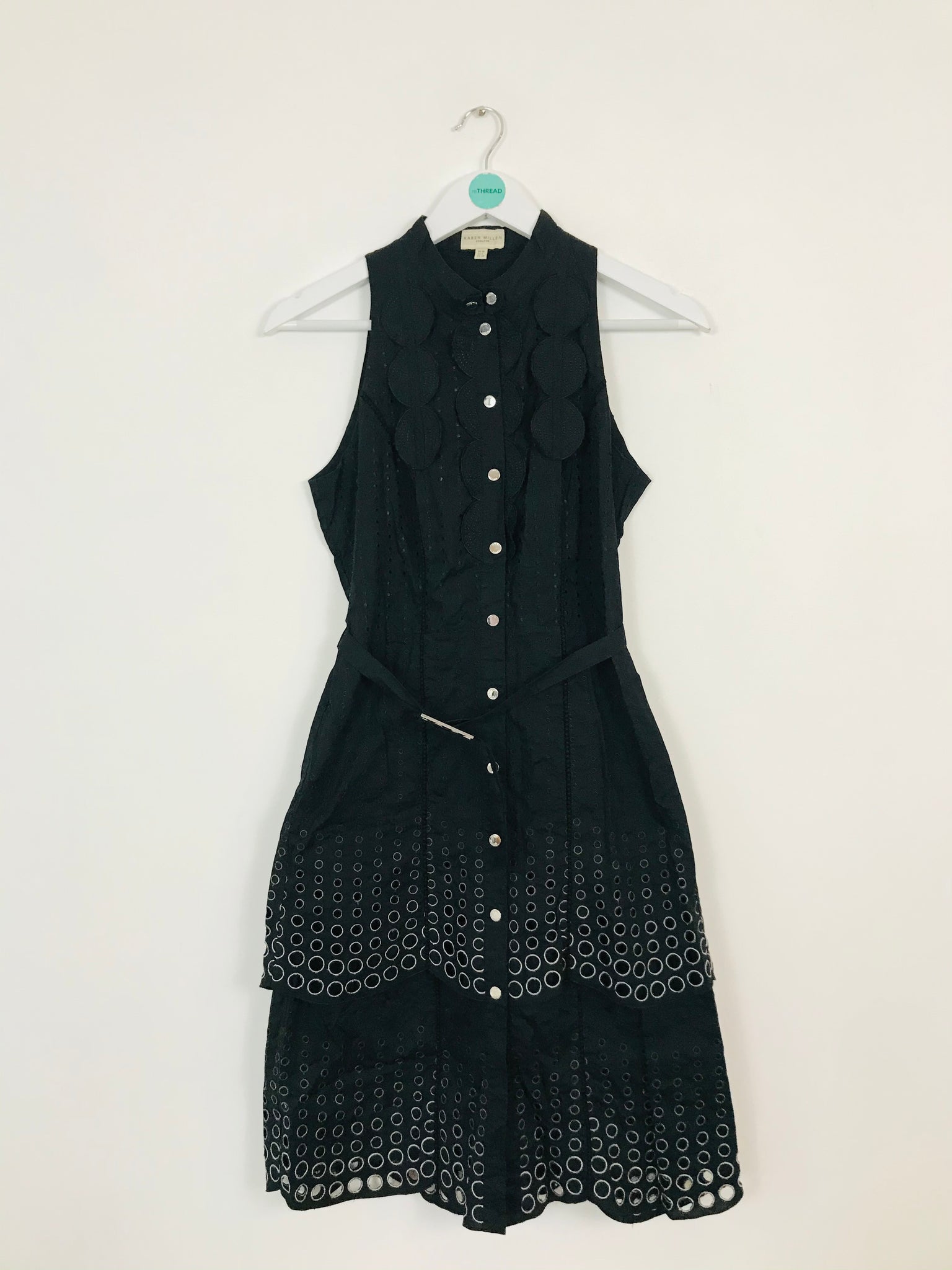 Karen Millen Women's Circle Embroidered Shirt Dress | UK10 | Black ReThread Karen Millen Women's Circle Embroidered Shirt Dress | UK10 | Black ReThread