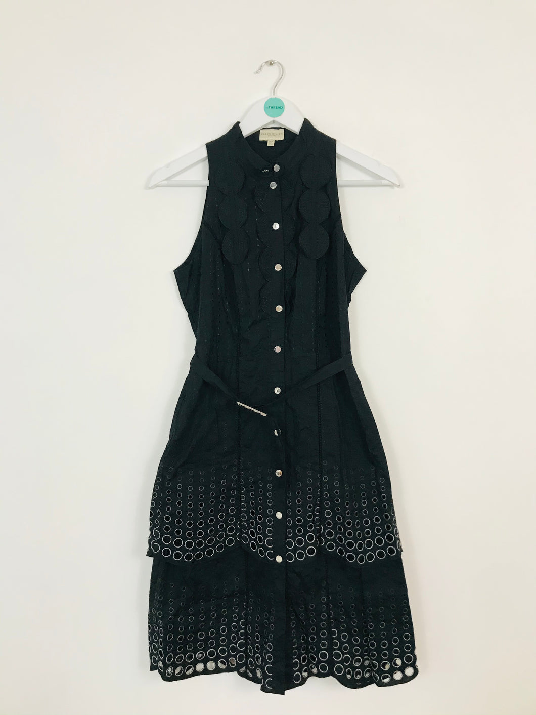Karen Millen Women’s Circle Embroidered Shirt Dress | UK10 | Black