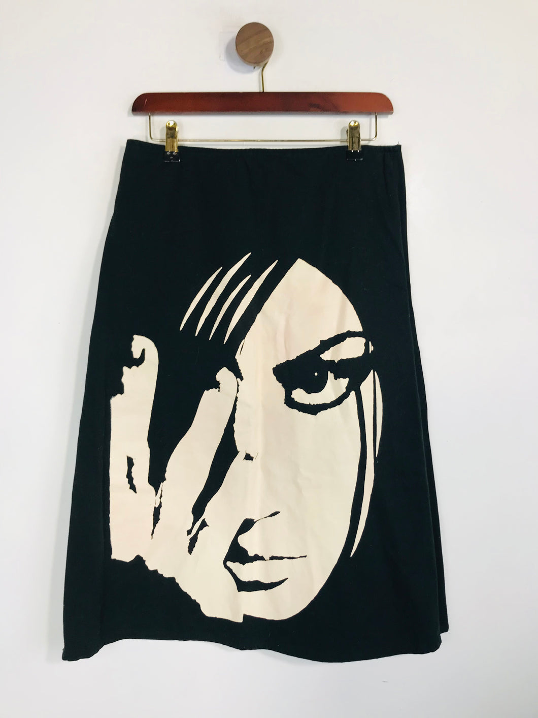 Peach Women's Cotton Graphic A-Line Skirt | M UK10-12 | Black