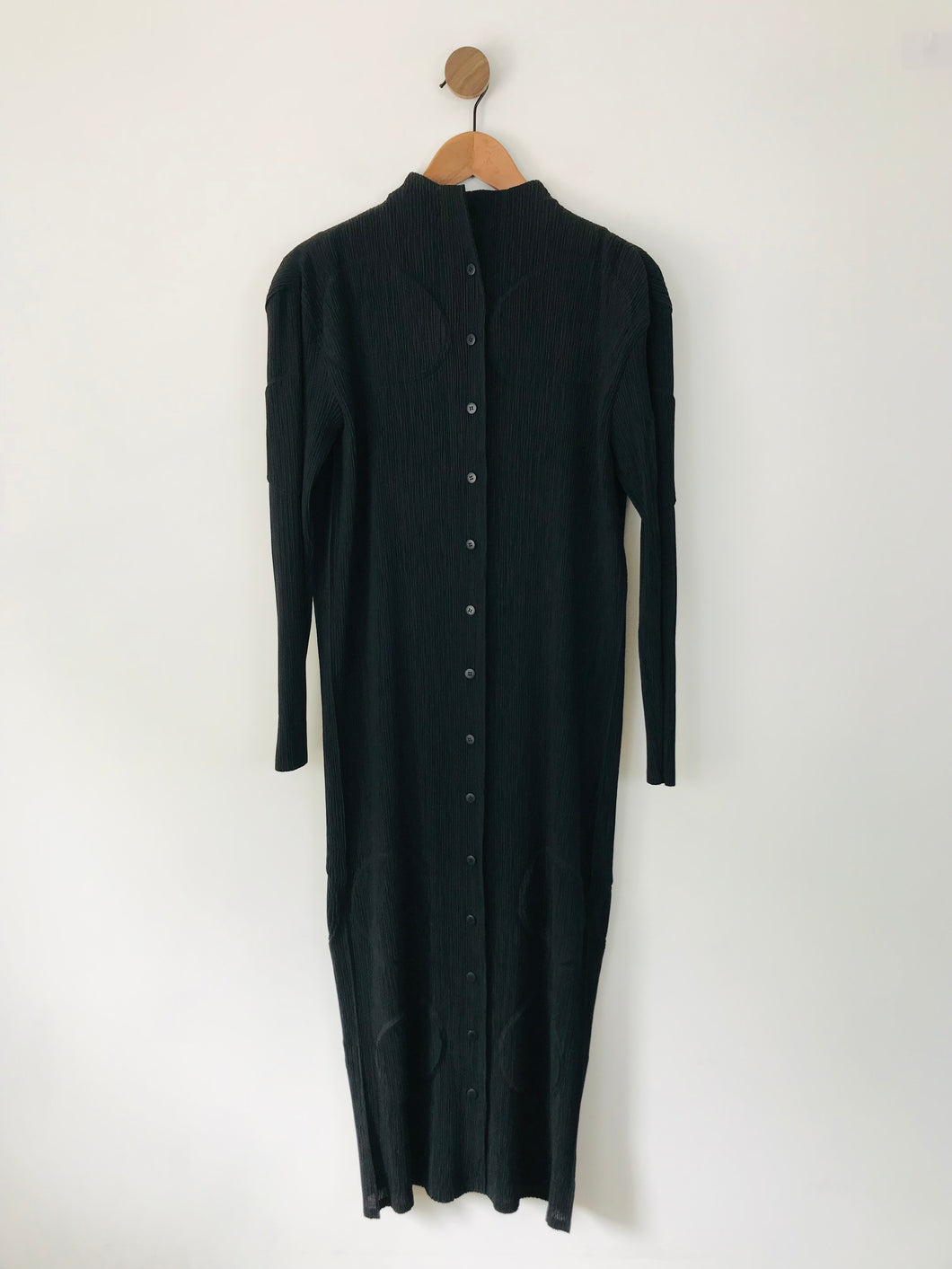 Issey Miyake Women's Pleated Long Sleeve Maxi Dress | 2 UK10-12 | Black