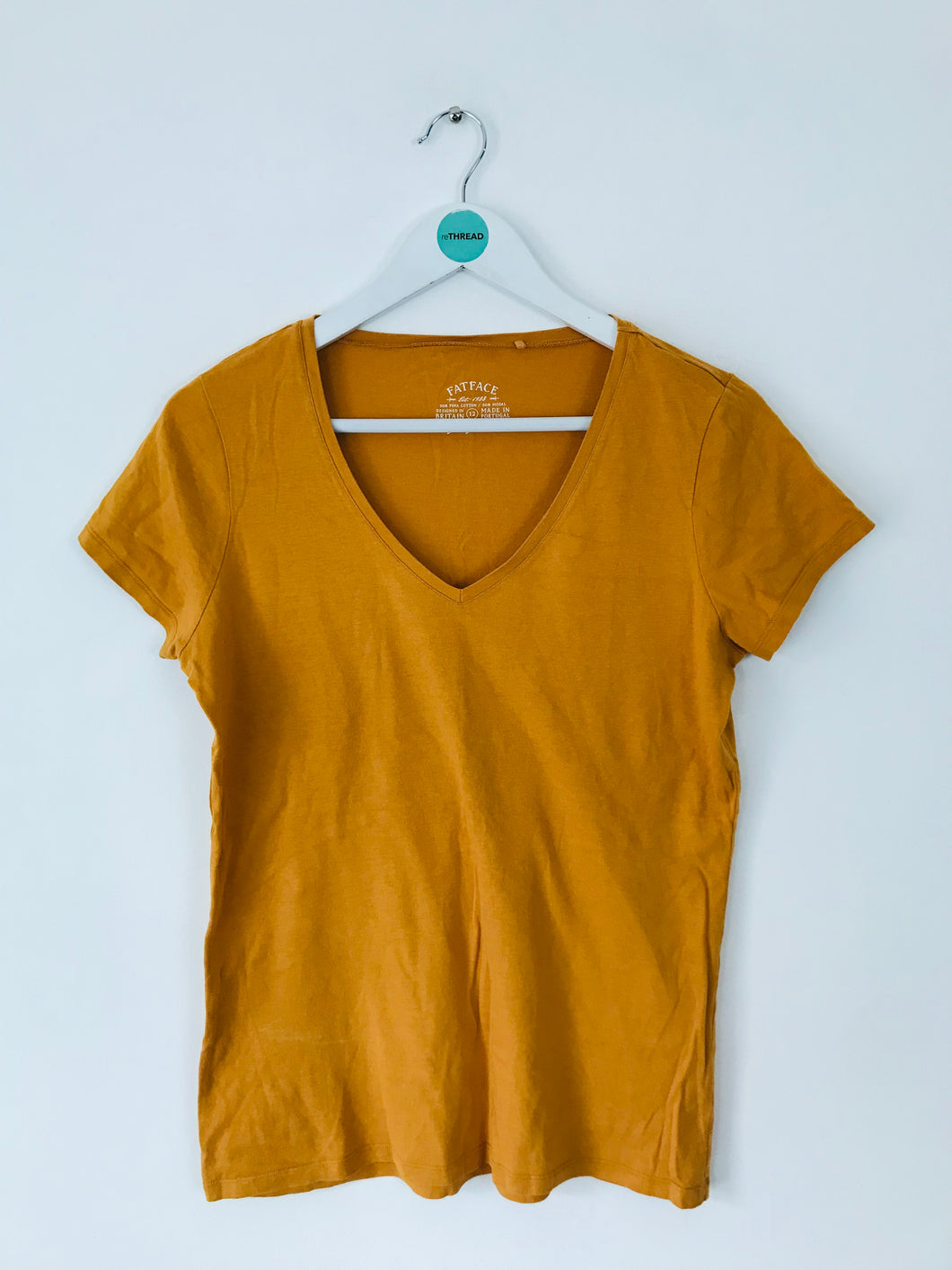 Fat Face Women’s V Neck Short Sleeve T-Shirt | UK12 | Mustard Yellow