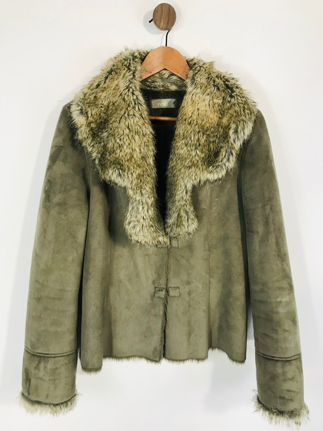 Wallis Women's Faux Fur Overcoat Coat | UK14 | Green