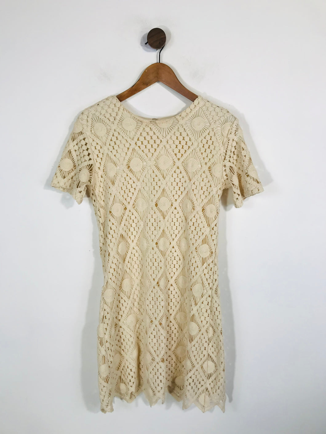 Stradivarius Women's Boho Crochet Shift Dress | L UK14 | White
