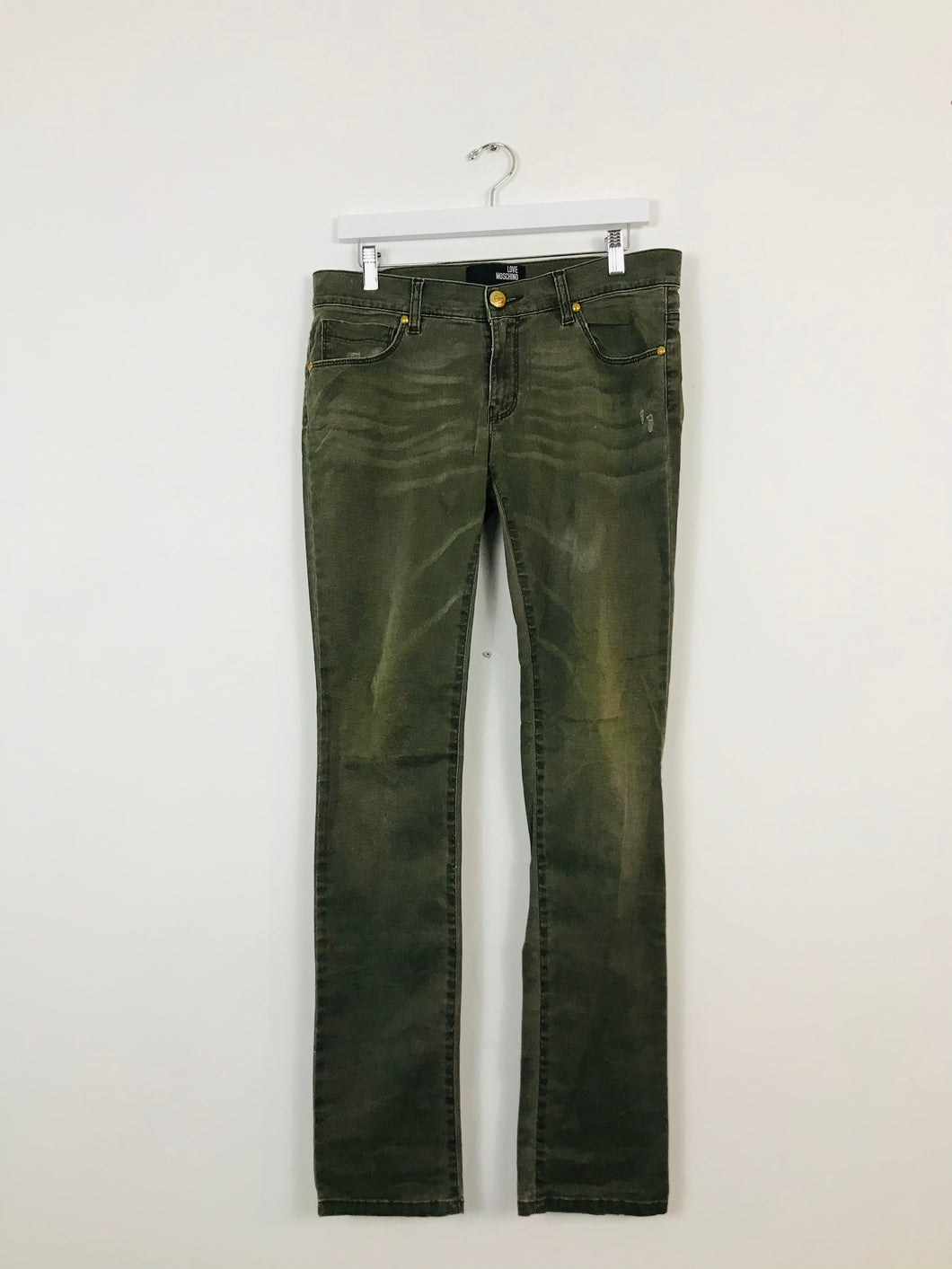 Moschino Womens Straight Leg Distressed Jeans | 28 UK10 | Khaki Green