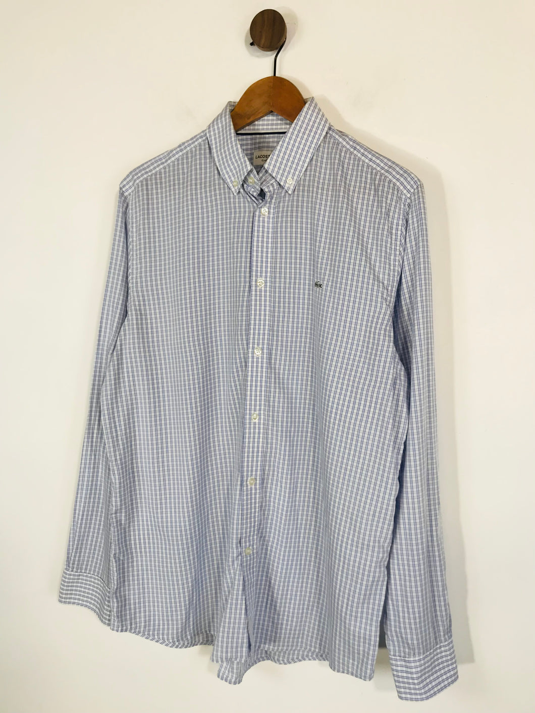 Lacoste Men's Cotton Check Gingham Button-Up Shirt | L 41 | Blue
