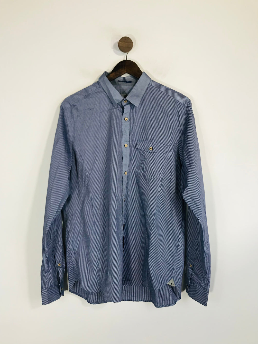 Ted Baker Men's Striped Button-Up Shirt | 5 | Blue