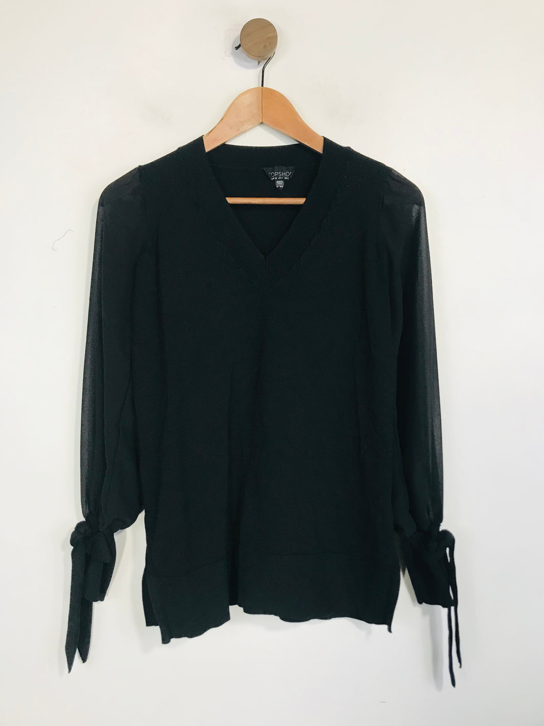 Topshop Women's Knit V-Neck T-Shirt | UK8 | Black