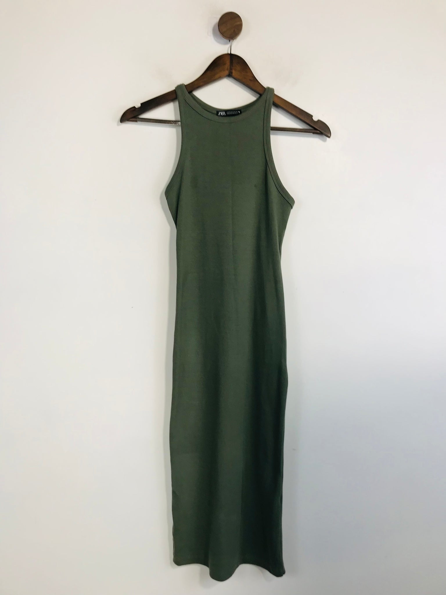 Zara Women's Cotton Ribbed Bodycon Dress | S UK8 | Green ReThread Zara Women's Cotton Ribbed Bodycon Dress | S UK8 | Green ReThread