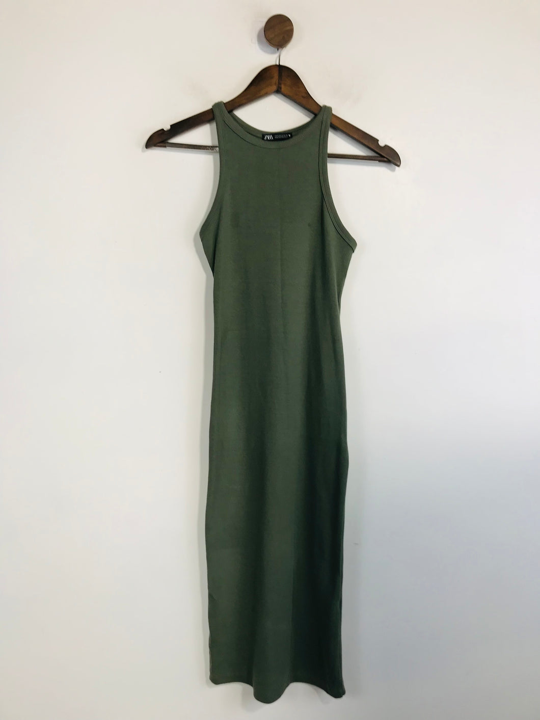 Zara Women's Cotton Ribbed Bodycon Dress | S UK8 | Green ReThread Zara Women's Cotton Ribbed Bodycon Dress | S UK8 | Green ReThread