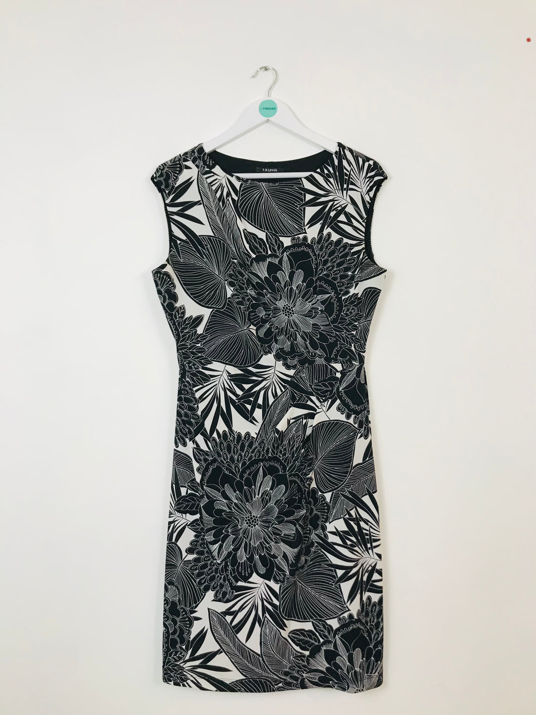T M Lewin Womens Floral Draped Knee Length Dress | UK14 | Black