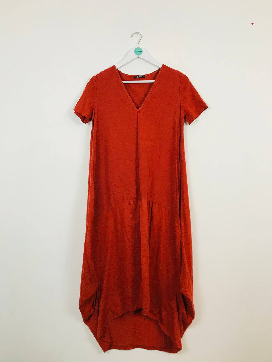 Zara Women’s Smock V-Neck A-Line Maxi Dress | S | Red Brown