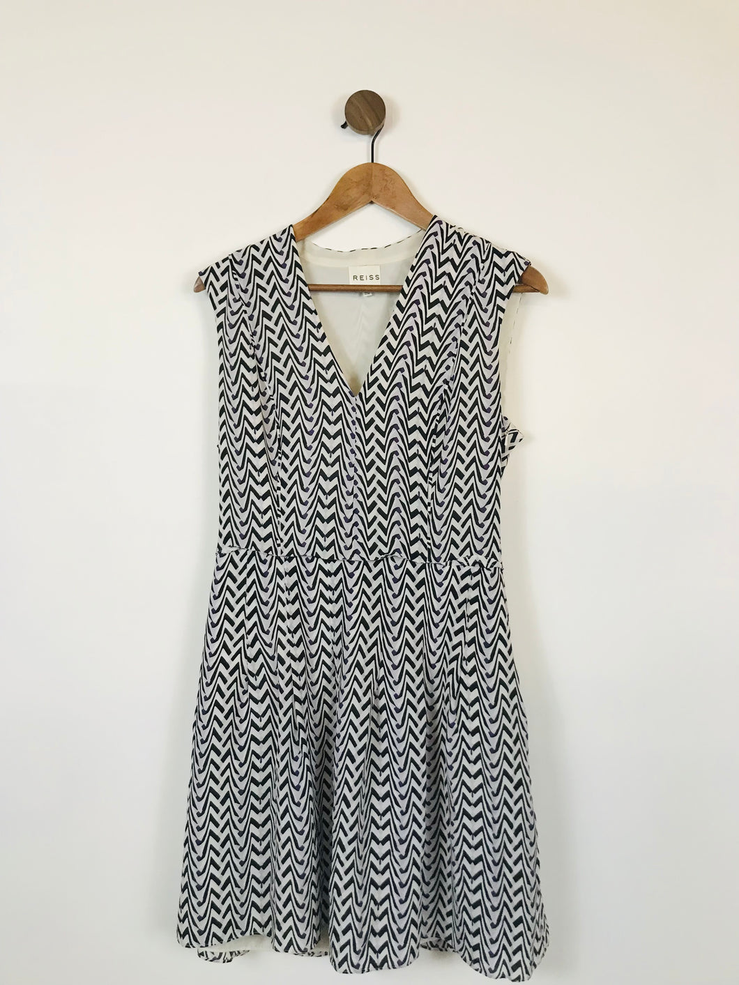 Reiss Women's Silk Patterned A-Line Dress | UK12 | Beige
