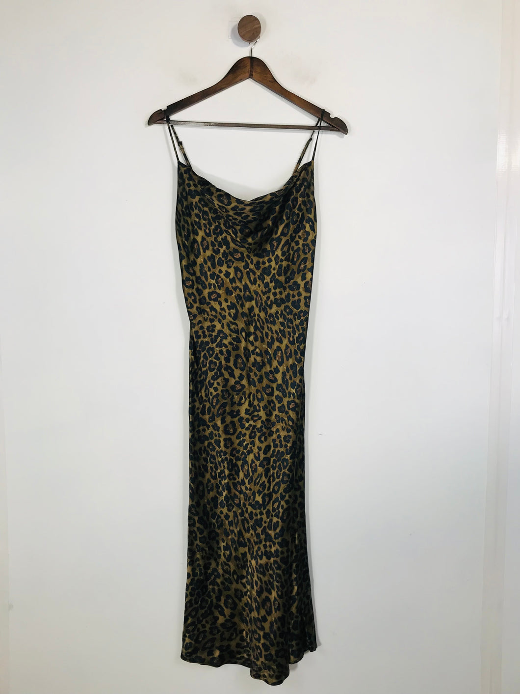Zara Women's Leopard Print Slip Midi Dress | XS UK6-8 | Brown