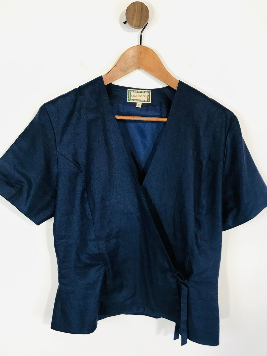 Monsoon Women's Linen Wrap Blouse | UK12 | Blue