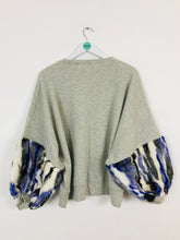 Load image into Gallery viewer, Zara Women’s Cropped Faux Fur Balloon Sleeve Sweatshirt | M | Grey
