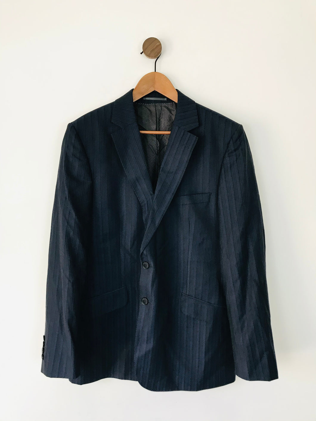 Jaeger Men’s Wool Stipe Blazer Suit Jacket | 42S | Navy Blue