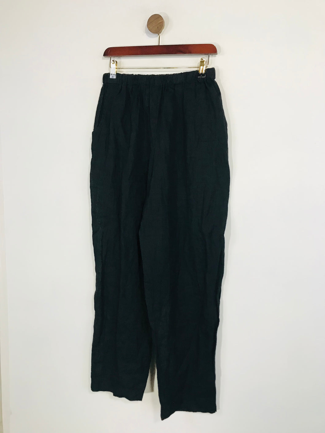 Flax by Jeanne Engelhart Women's Linen Casual Trousers | M UK10-12 | Black