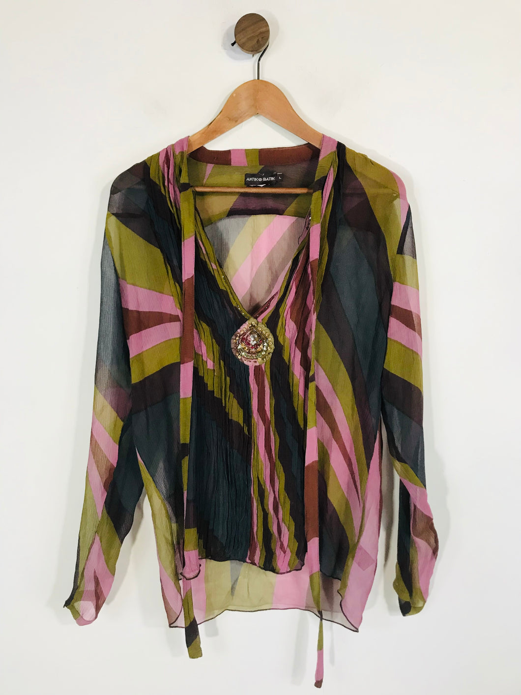 Antik Batik Women's Silk Sheer Blouse | L UK14 | Multicoloured